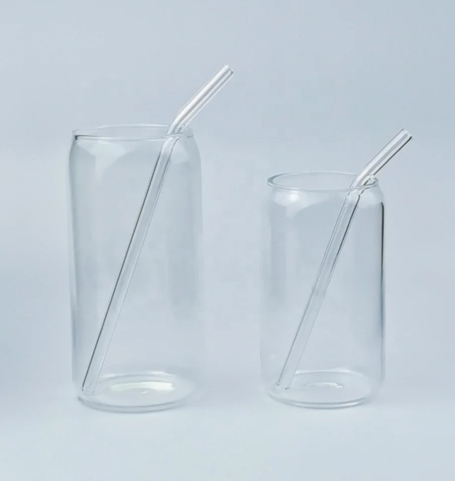 Пивной бокал в форме банки Libbey libby для пива без рисунка 12 унций 16 с бамбуковой крышкой и соломинкой