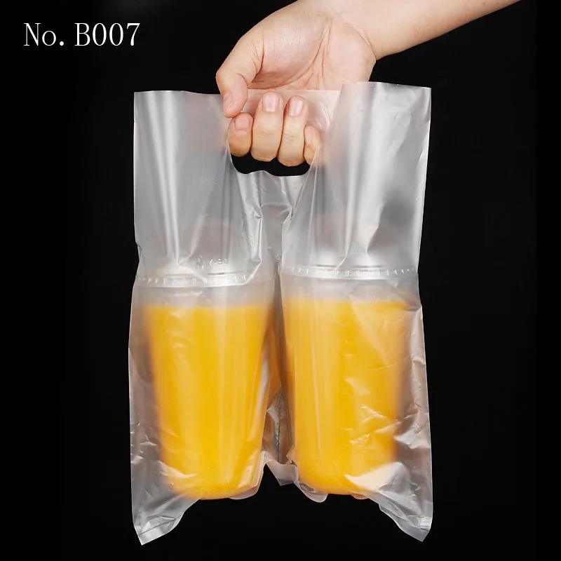 Plastic Cup Bag Take Out PP Bag Custom Package Pack Coffee Drink PE Double Cup Bag