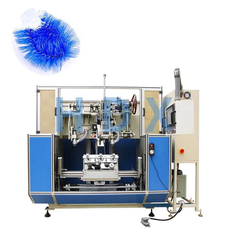 Five-axis three-head broom, hair-drilling and planting machine