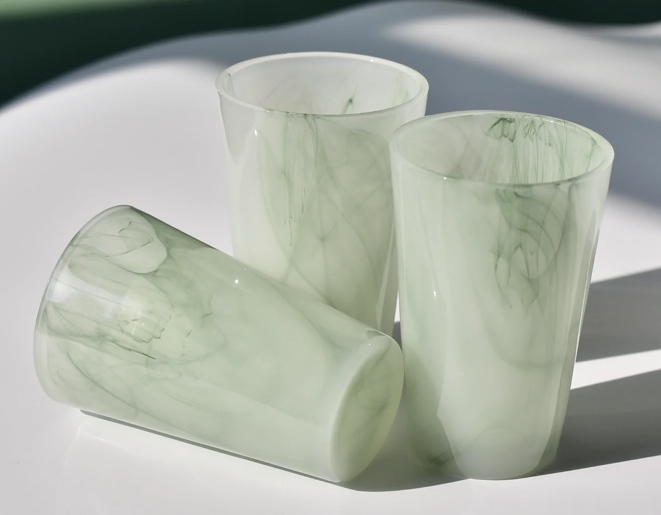 Custom Swirl Opal Colored Glass  Candle Jars empty art pattern milk water glass cup Chinese Jade colorful glasses tall tumbler