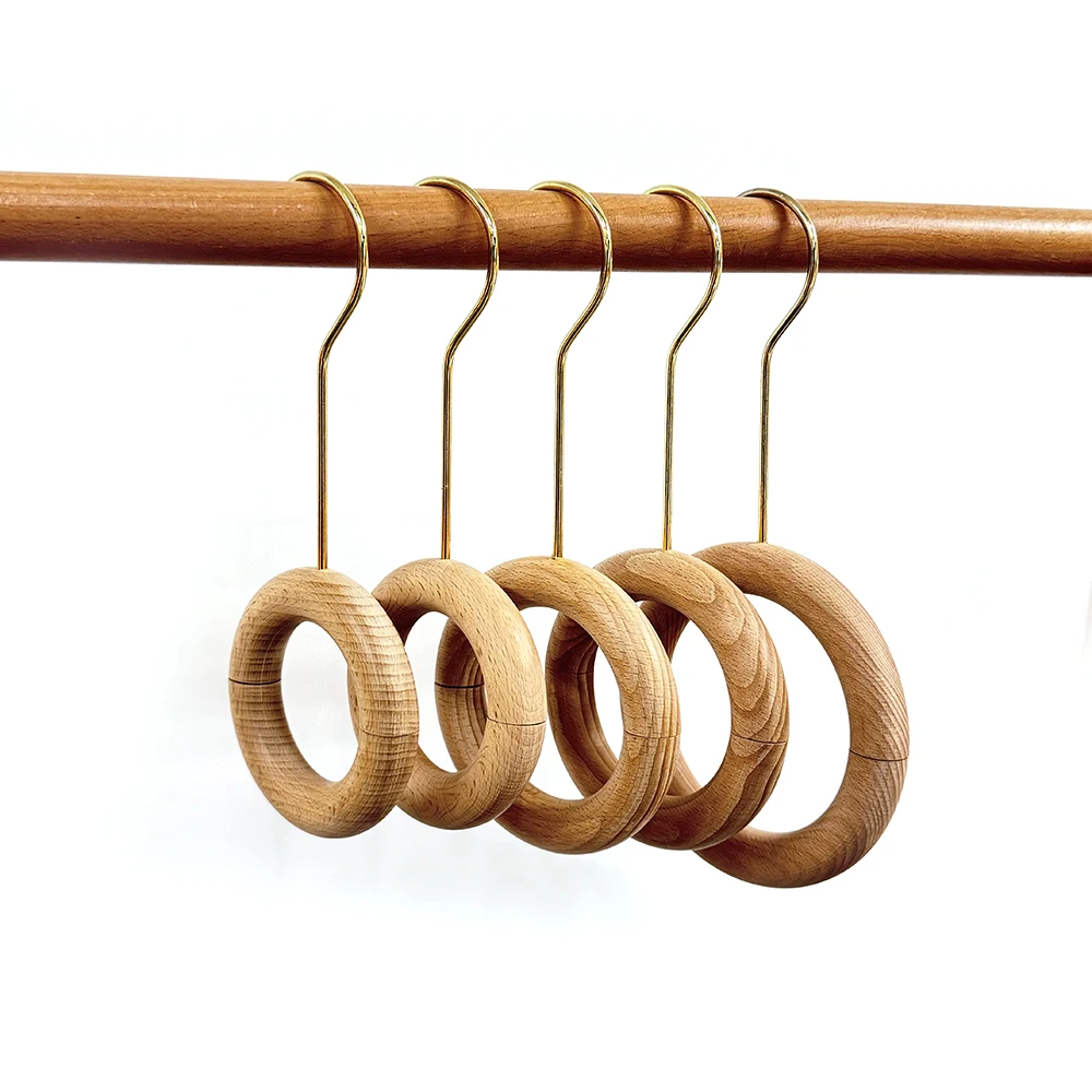 Wholesale New Design Towel Wooden Hanger Scarf Ring Heavy Duty Round Tie Wood Hanger For Shawl