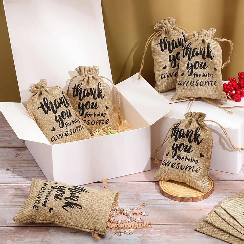 Reusable Customize Print Logo Jewelry Soap Jute Drawstring Bag Hemp Burlap Linen Bracelet Pouch Small Jute Bag