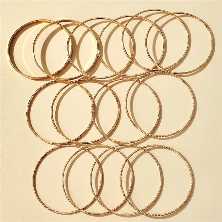 Wholesale  New 14 Piece Wide Face Bracelet Men Women Gold Plated Beautiful Fashion Jewelry Bracelet Set