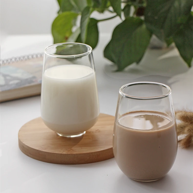 400ml Glass Cup Household juice cup with no lid On hand cup Milk Glass water mug round straight glass