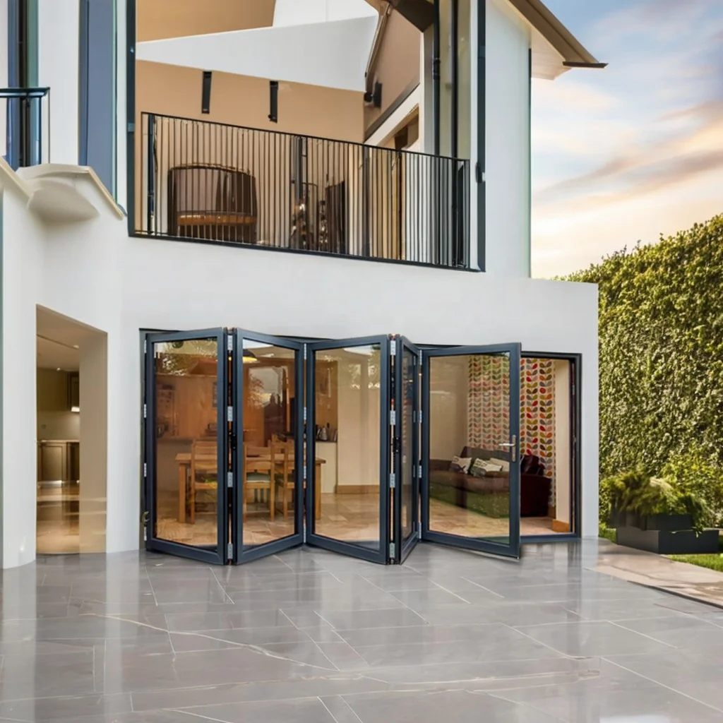 Internal Lockable Accordion Patio Doors Sliding Aluminum Double Glass Nordi Large Modern Bifold Folding Foldable Villa 5 Years