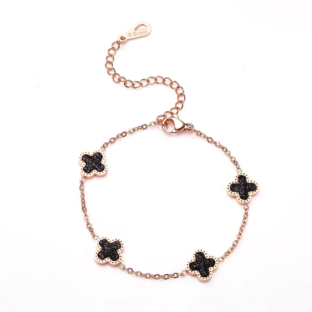 High Quality 18k Gold Plated Bangle Famous Mix Colors Leaf Zircons Female Wholesale Bracelets Stainless Steel Bracelet Jewelry