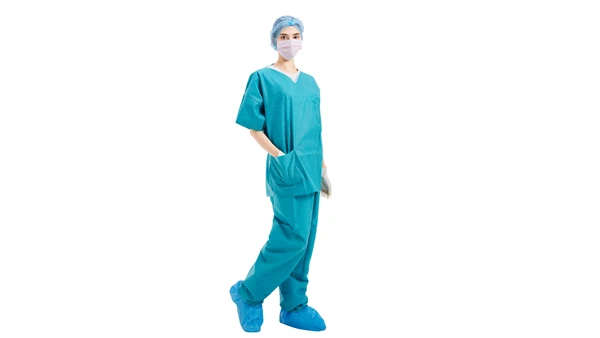 Disposable Uniform Suit SMS Scrub Suit with V-Neck Short Sleeves Hospital doctors Uniform SMS Shirt Navy Blue