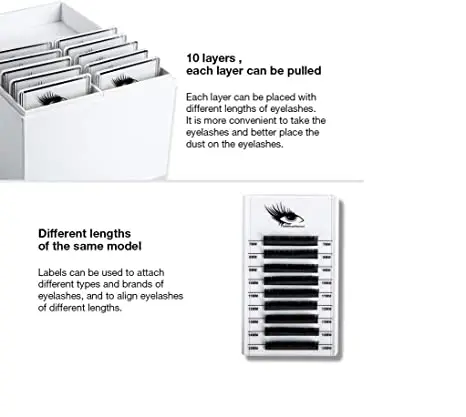 10 Layers Acrylic Eyelash Storage Box with 10 Pallets Stainless Steel Tweezers for Eyelash Extensions Eyelashes Holder Case