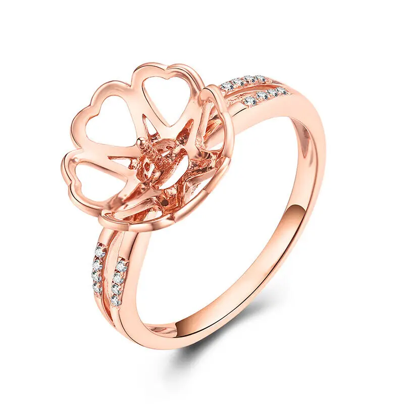 Fine Jewelry Natural Diamonds 0.1ct Solid 14K Rose Gold Flower Semi Mount Ring Pearl Mount For DIY Findings