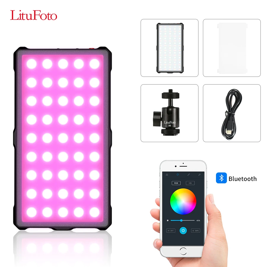 LituFoto Camera Light RGB Video Light App Control Magnetic Adsorption for Video Shooting YouTube