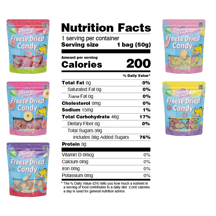 cartoon candy Crunch puffed Candies Wholesale Custom Freeze-Dried gummy sour worms Candy with natural colors&flavors