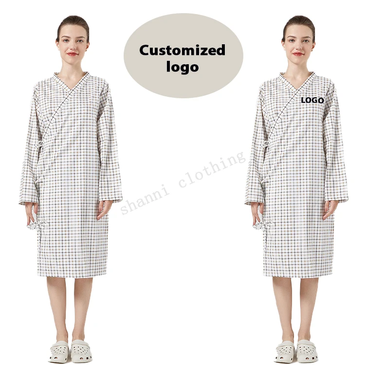Skin-firendly comfortable adults medical theatre cotton hospital clothing patient dress patient dressing gown