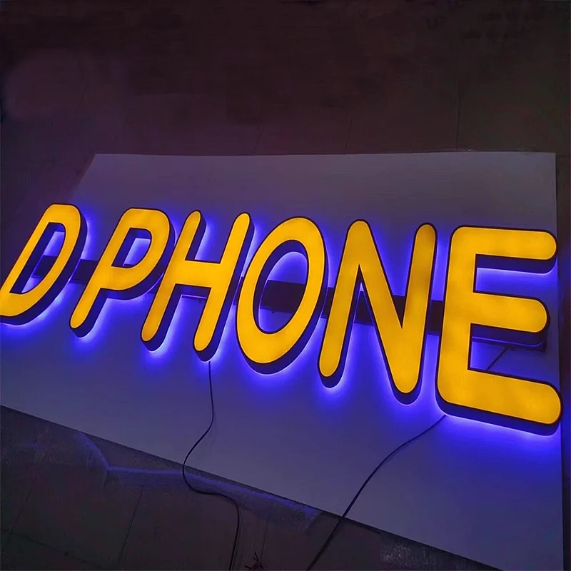 yangyu Outdoor Backlit Logo Stainless Steel Lettering Custom Led Advertising Signshalo lit 3d led outdoor shop wall sign