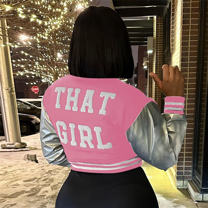 Autumn Winter Women Clothing Fashion Design Patchwork Casual Embroidery Letter Print Baseball Jacket Women Slim Short Coat