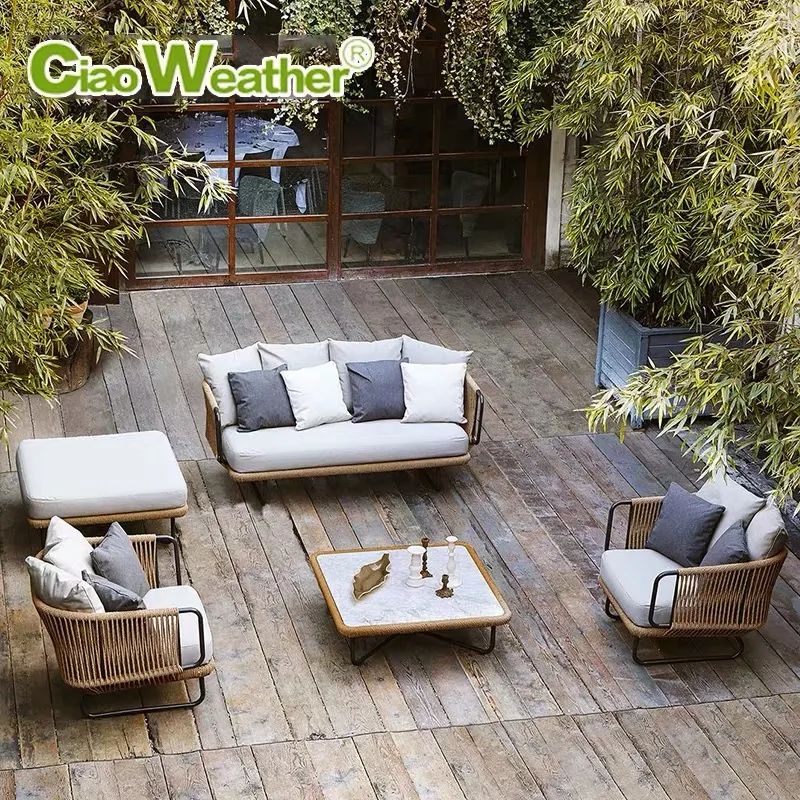 
Italian new design outdoor furniture all weather Hotel Outdoor Swimming Pool yacht rattan leisure sofa Garden patio rope sofa 