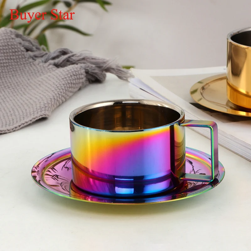 High quality stainless steel coffee cup Gold plated Milk tea coffee Mug Espresso cup with saucer