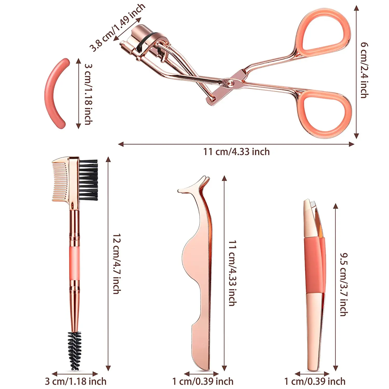 5PCS Stainless Steel Eyelash Curler Rose Gold Eyelash Applicator Eyebrow Tweezers Set