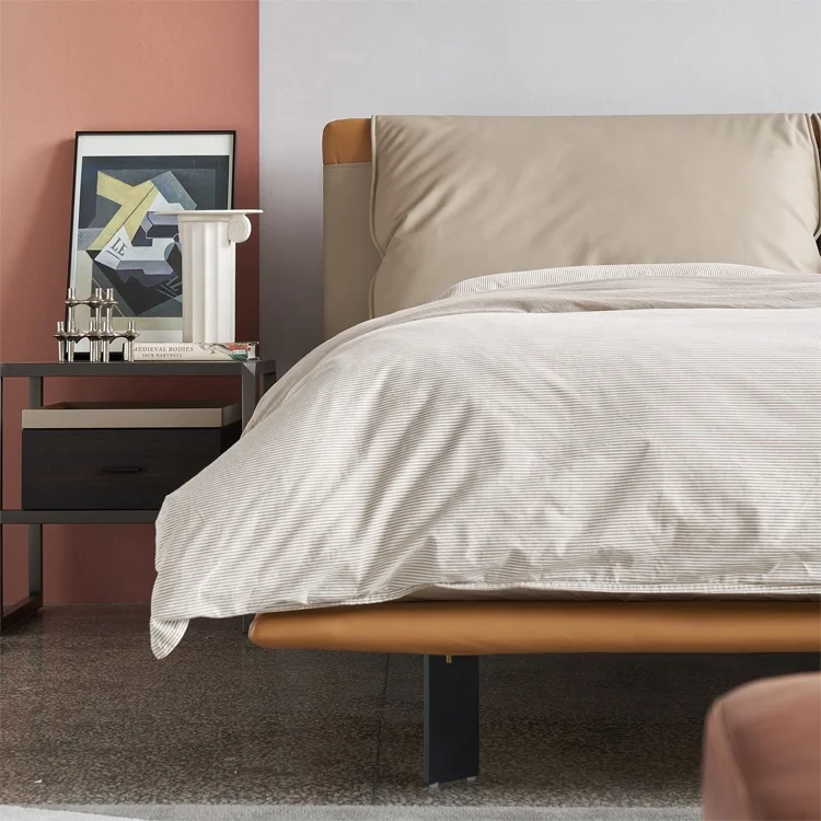 Italy Latest Design Simple Modern Double Leather Bed Designs Queen Bed