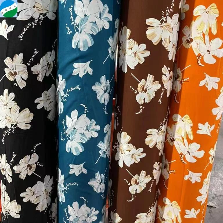 good selling big quantity 100% polyester fabric spandex moss crepe print stock fabric from shaoxing telas de china