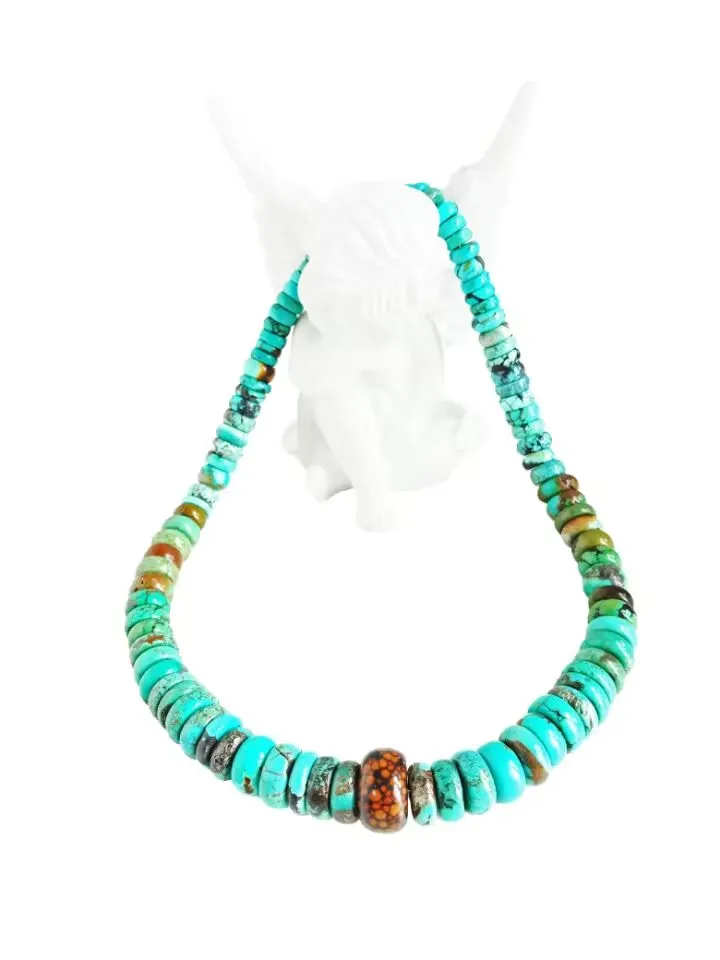 Natural turquoise Smooth Rondelle Tire Beads Blue color heishi Gemstone Donut Necklace
