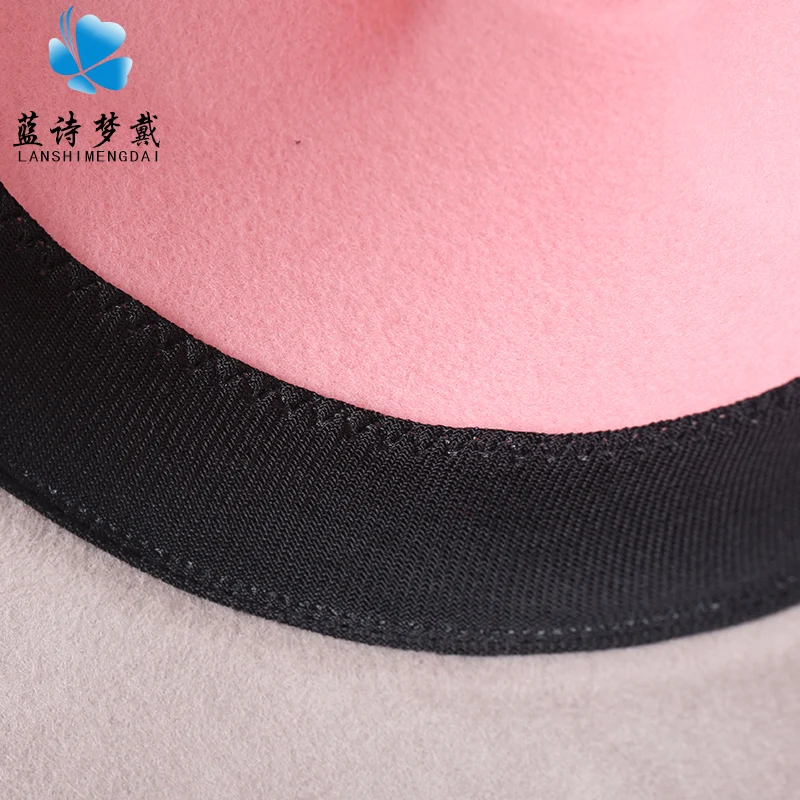 Elegant French Winter And Autumn Women Fedora Hats Top Pink Bowler