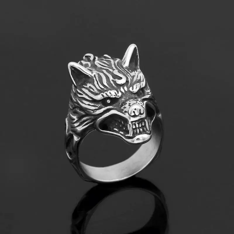 2023 Hot Sales Stainless Steel Nordic Viking Odin Celtic Wolf Head Ring For Men Punk Animal Jewelry