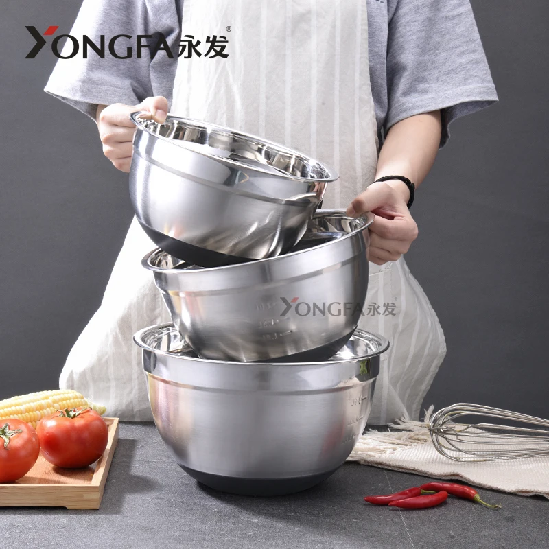 Wholesale Mixing Bowl Set  Stainless Steel Salad Bowls Set With Silicone Bottom