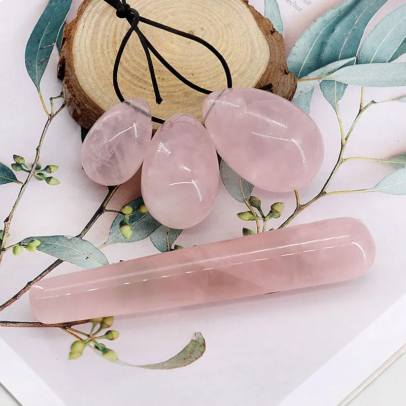  Wholesale Female Pelvic Muscle Training Natural Pink Rose Quartz Yoni Egg Set For