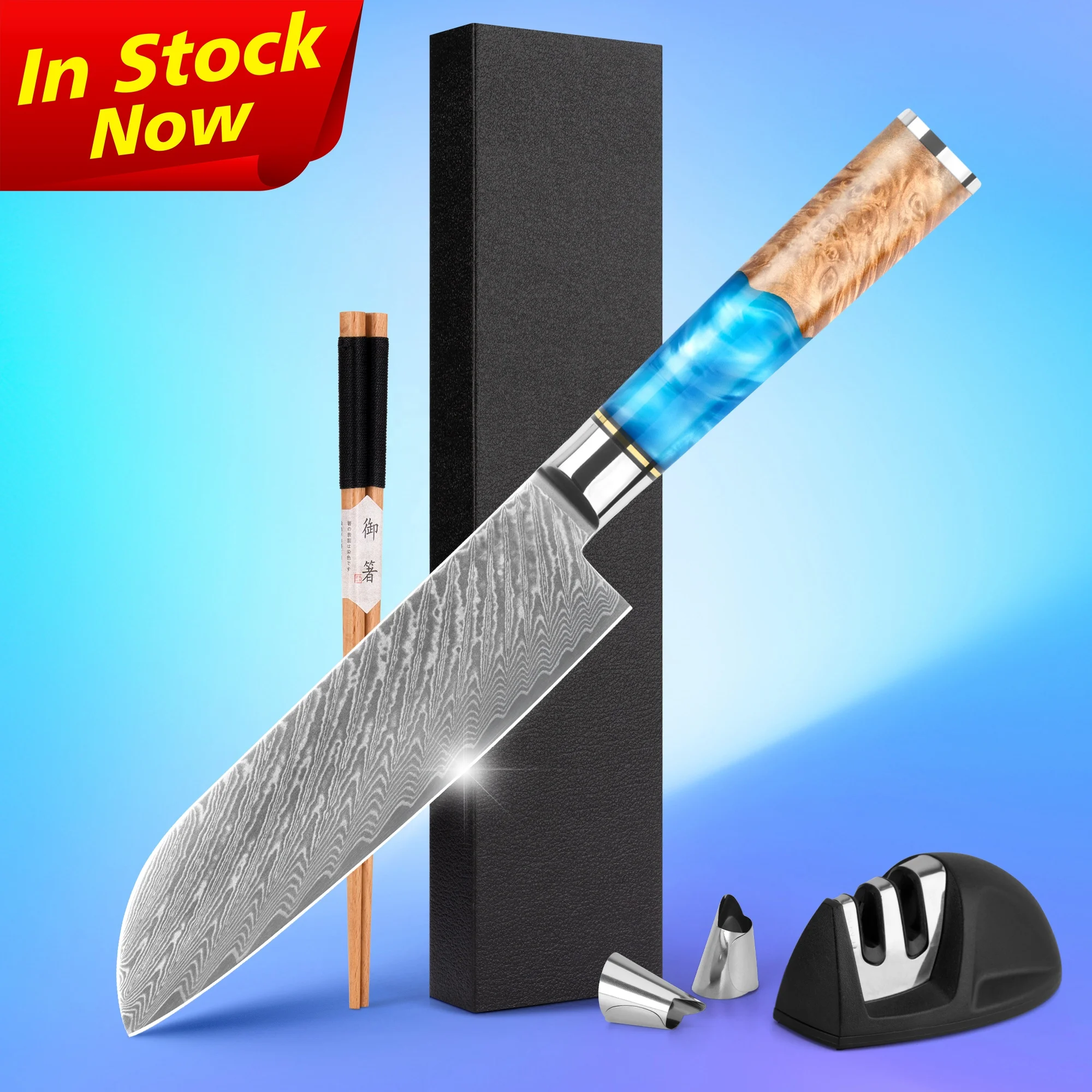 USA top selling resin wood handle 7 inch japanese knife damascus steel kitchen knife santoku knives for restaurant
