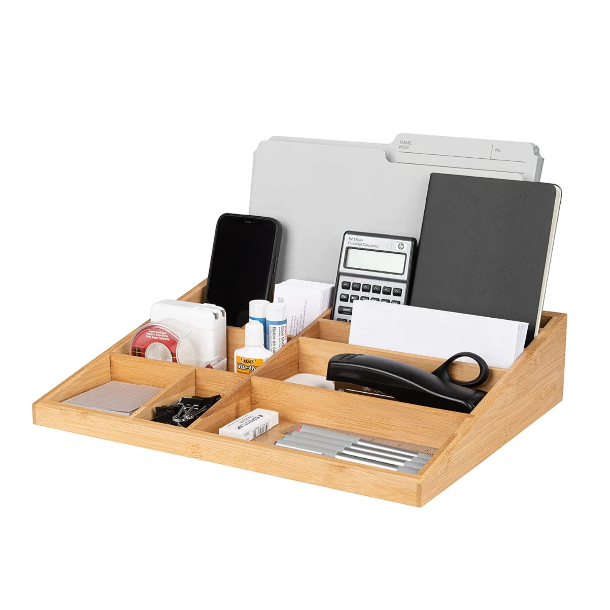 Многофункциональный бамбуковый органайзер для канцелярских принадлежностей