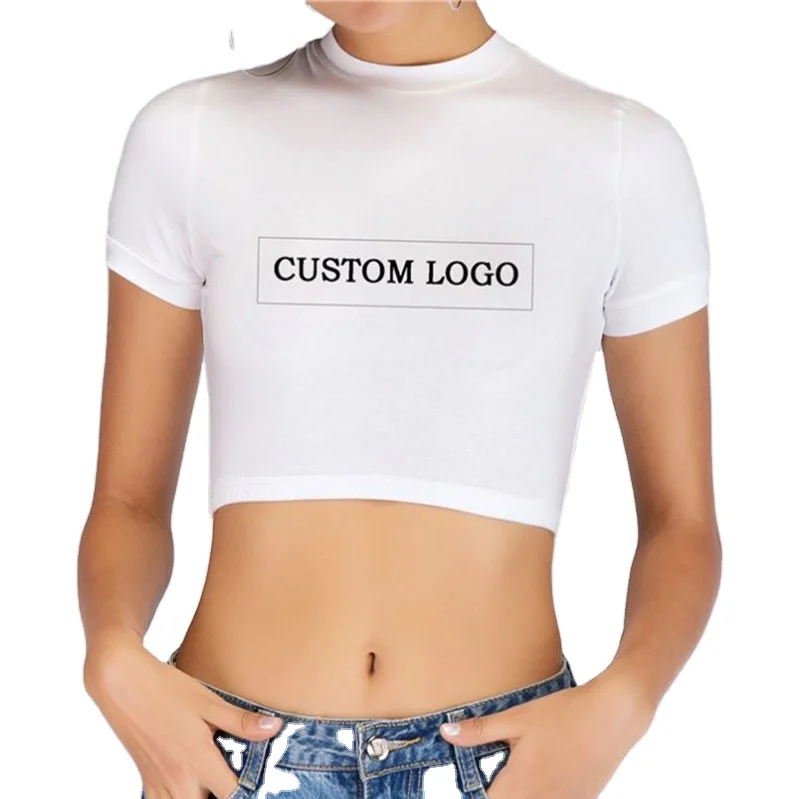 
Wholesale Fashion Custom Logo Print Shirt Sexy Ladies Summer Plain Tight Crop Tops for Women 