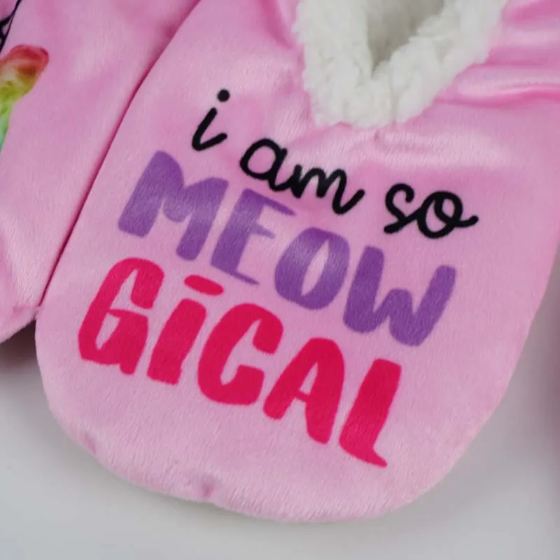 Print Micro Fleece Mismatch Ballerina Cute Cartoon Letter Winter Lady Slippers