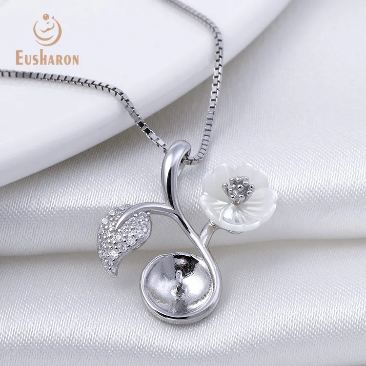 Hot Sale 925 Sterling Silver Shell Flower Pearl Mounting Charm Pendant Jewelry For Gift