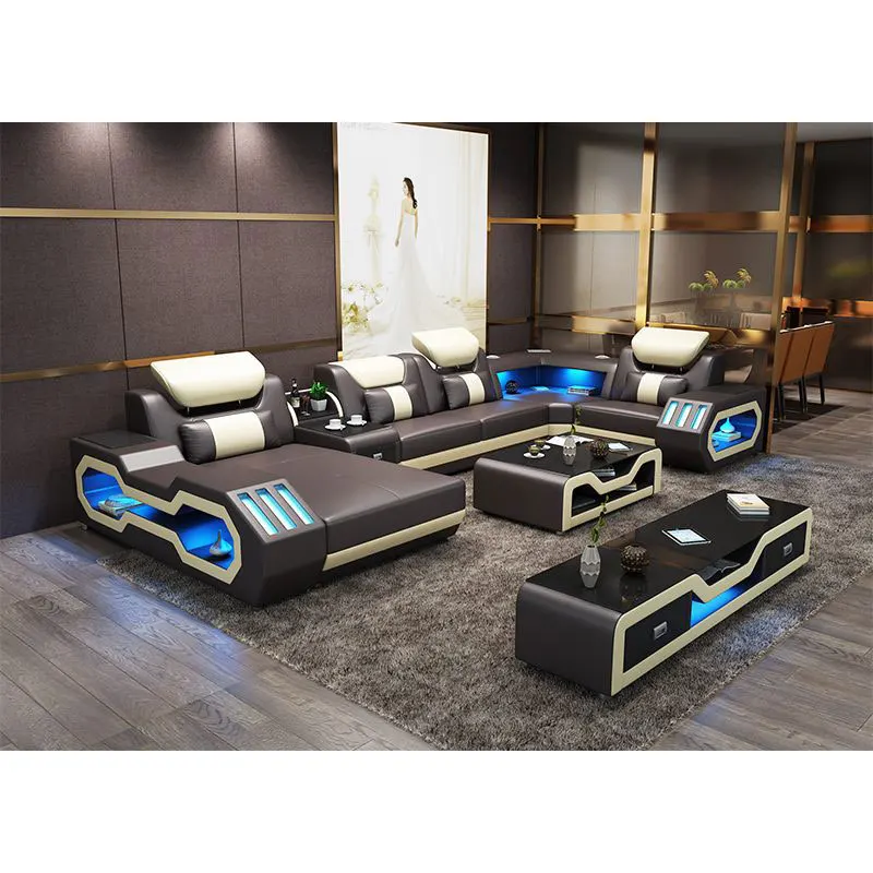  Modern Design U shaped sectional sofas Luxury leather Couch living room sofa set