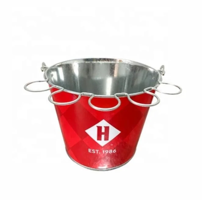 5L Galvanized Tin Bucket Beer Wine ice cooler bucket Metal Champagne Ice Bucket with glass holder