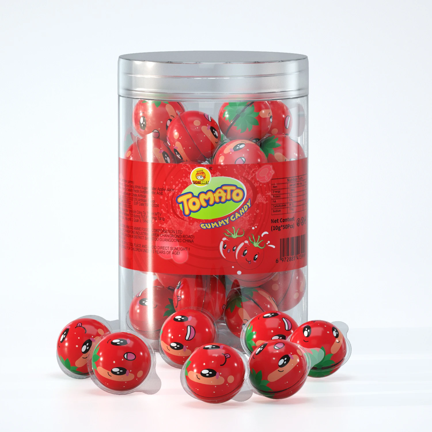 OEM cute tomato shape ball shape chew jelly gummy candy confectionery