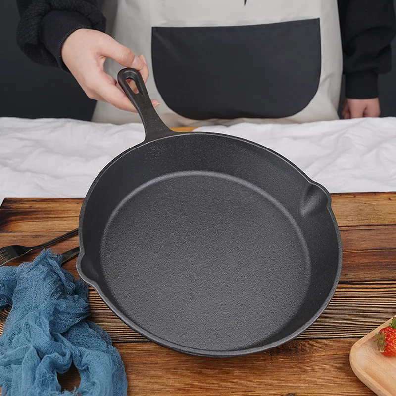 China manufacture flat bottom frying skillet pre-seasoned cast iron cooking pans