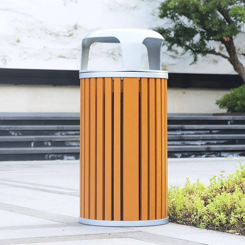 outdoor public trash can aluminum recycled garbage bin round waste bins with lid and ashtray for sale