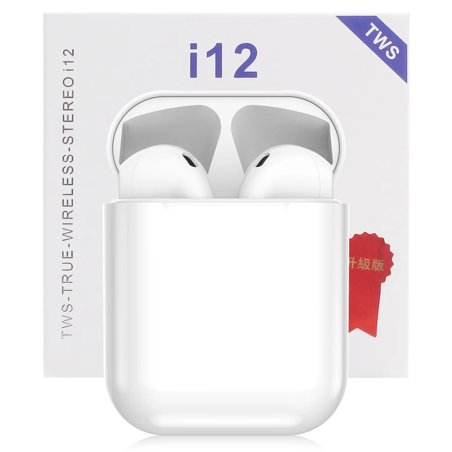 White Color Glossy Version  i12 TWS Wireless Earbuds Portable Earphone Binaural Call Version Headphone