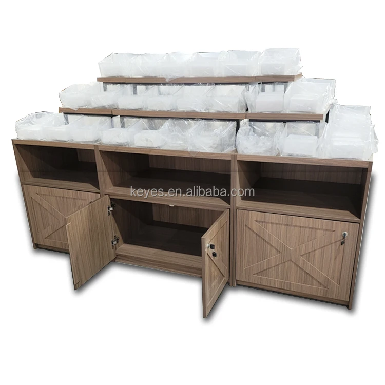 Supermarket Shelves Customized Retail Store Display Stand Wooden Candy Display Racks Commercial Promotional Display Cabinet Wood