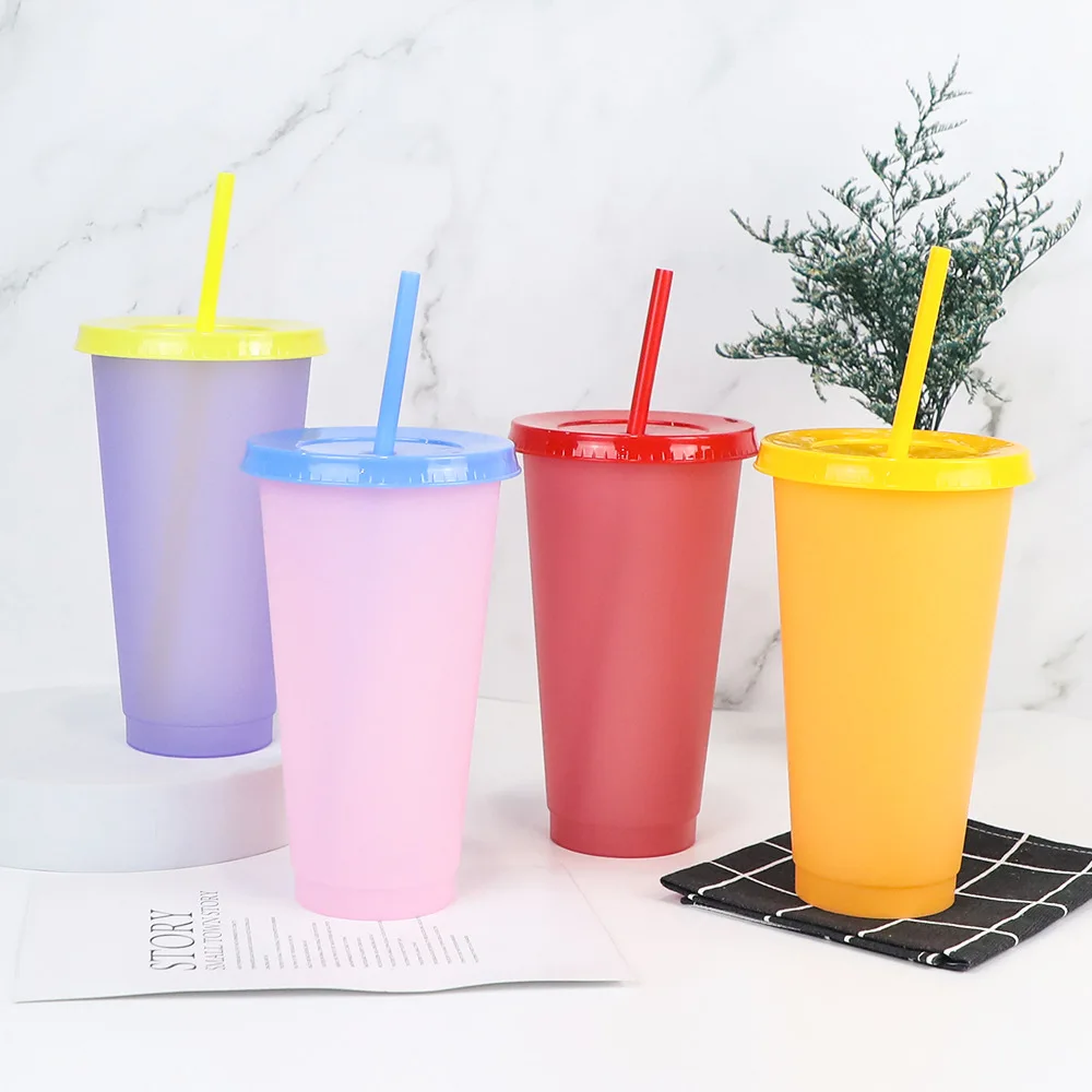 700ml 750ml 22oz 24oz straw cup with lid with logo coffee mug cup reusable plastic tumbler matte Christmas plastic cup