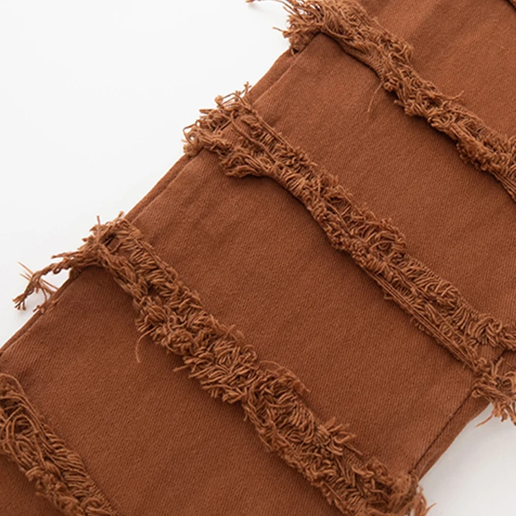 HUILI High Street Wholesale Custom Straight Leg distressed raw hem Stacked Flare jeans men