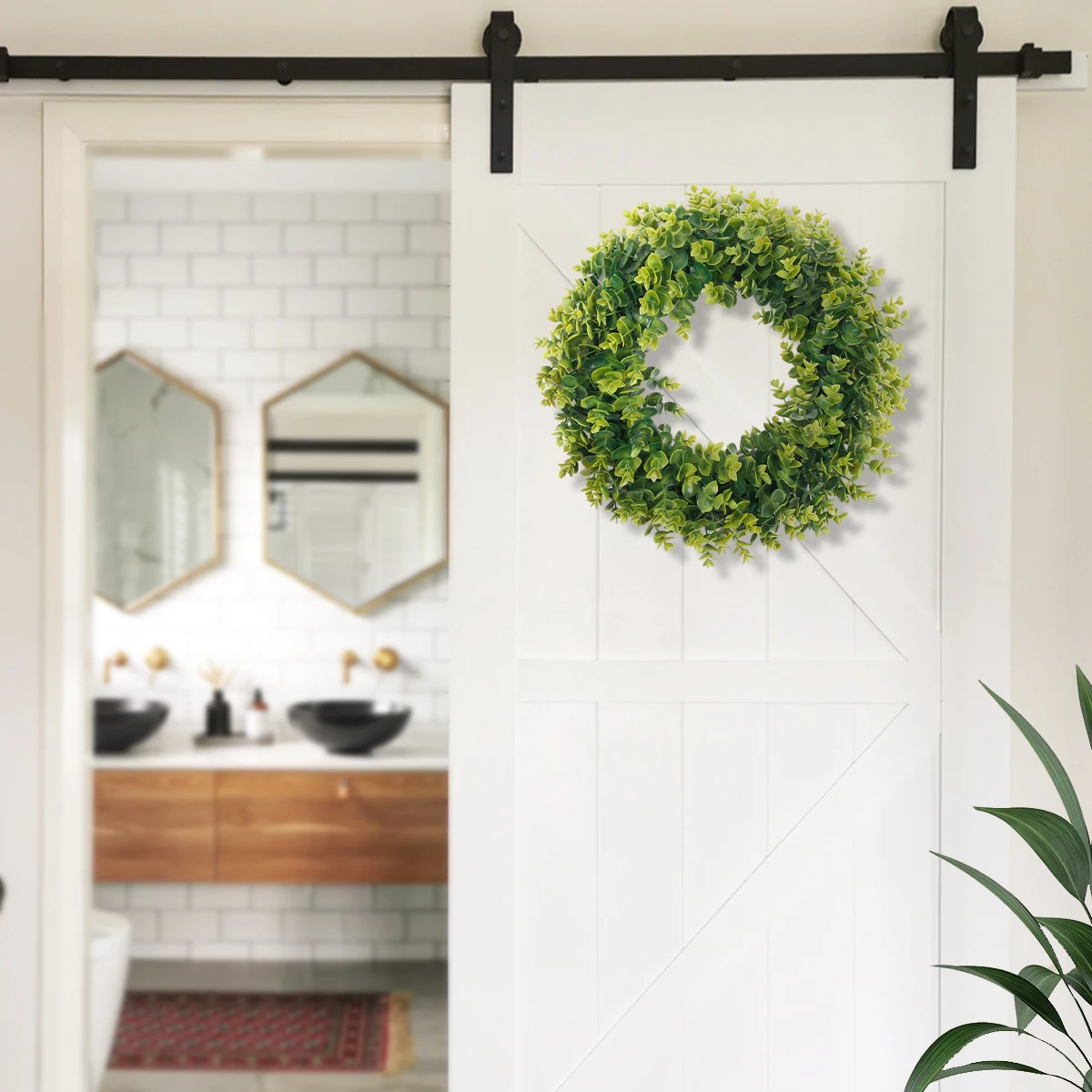 Hh-53 Wholesale Front Door Green Faux Pine Artificial Wreath For Christmas Home Party Rattan Decor Design