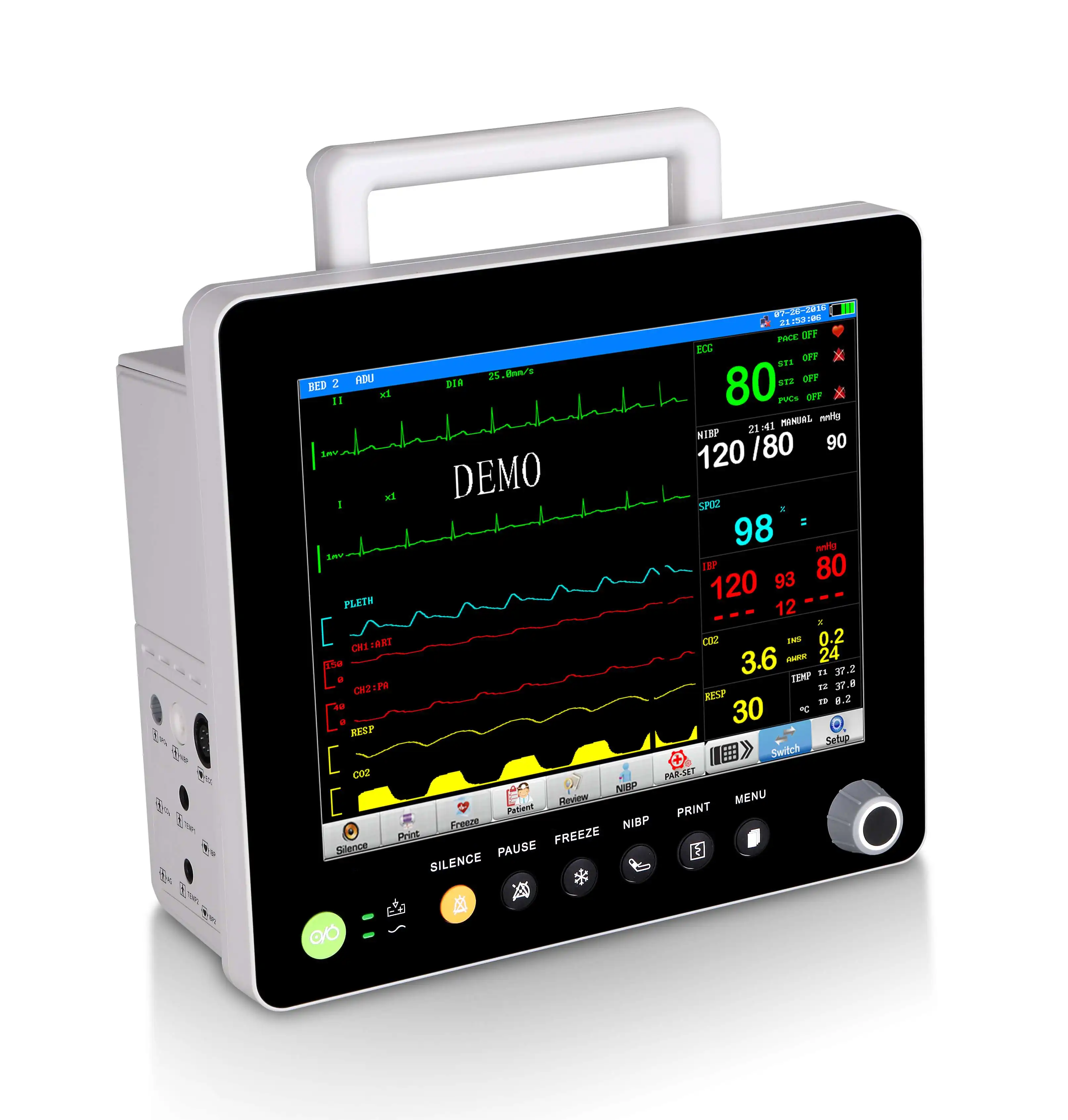 Medical Equipment Suppliers Medical Display Human & Pet Use 6 Parameters 15 Inch Nibp Spo2 Ecg Co2 Patient Monitor