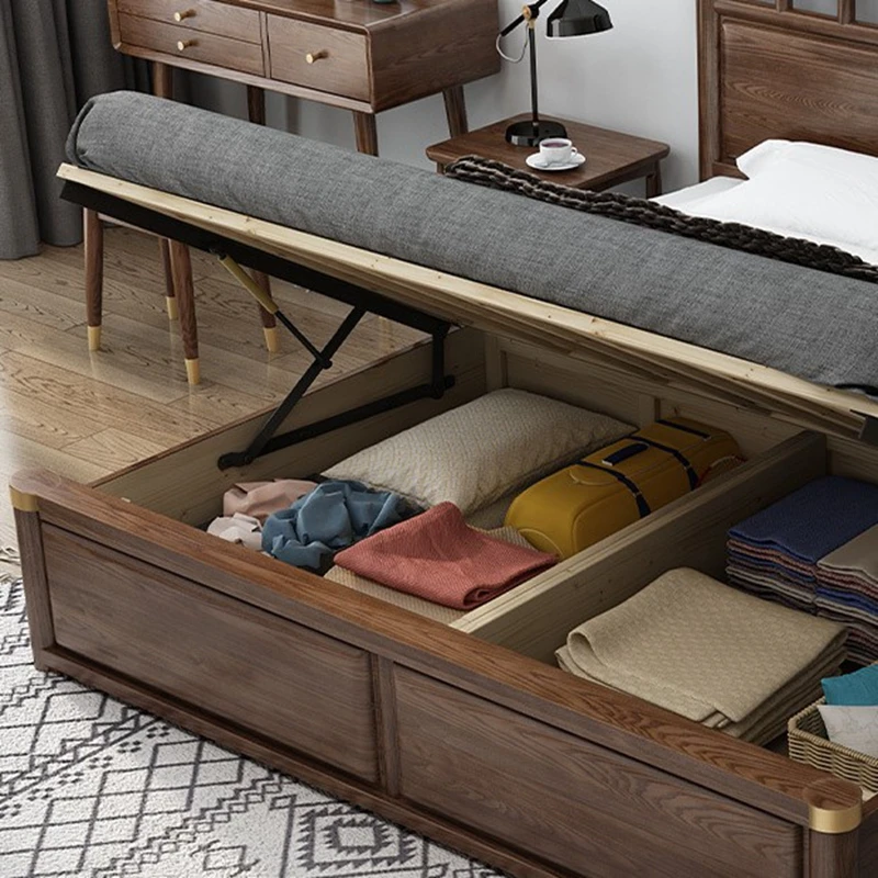 
Single Cot Solid Set Drawer King Size Frame Pure Luxury Headboard Wall Beds Simple Rubber Designs Wood Bed Base 