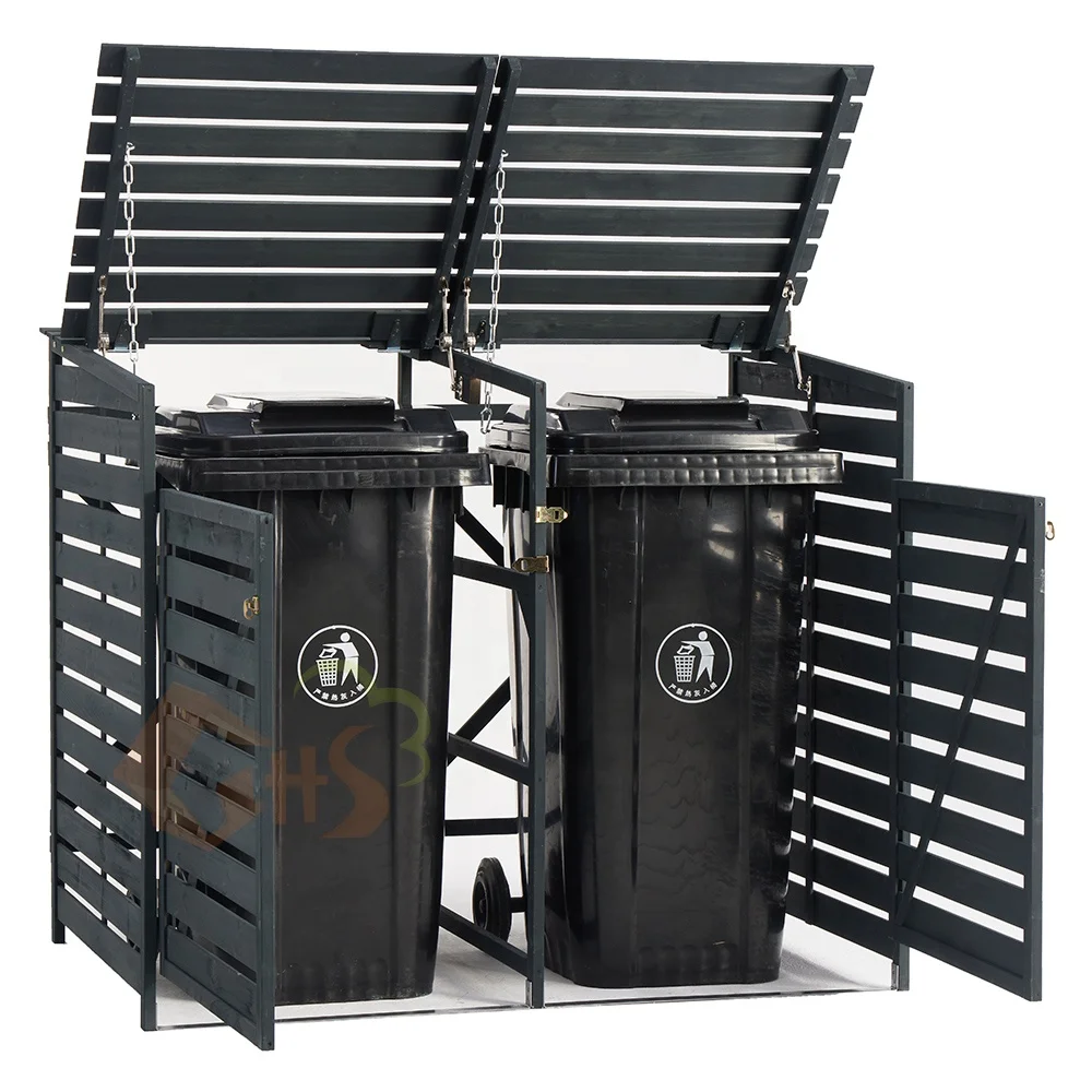 Double Wooden Trash Bin 240 Litre Wheelie Bins wheeled Storage Bins