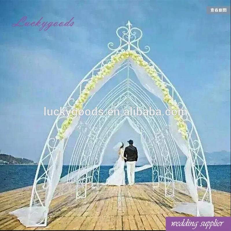 LDJ873 popular selling pumpkim shape white metal wedding arch for stage decoration
