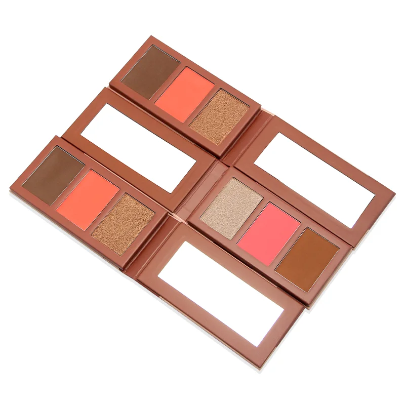 3 in 1 private label waterproof blush highlighter pressed contour face powder palette bronzer for black women