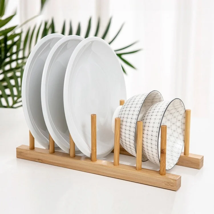 2-Tier Collapsible Dish Drainer Foldable Bamboo Plate Rack Space-Saving Organizer for Kitchen Countertop