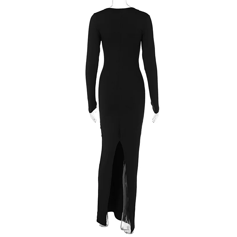 Women pleated fit slit party club sexy Buttocks Long Sleeve Dresses Slim Ruffled Dresses